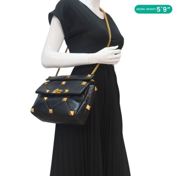 Valentino  Garavani Roman Stud Medium Leather Crossbody Bag Black - Picture 2 of 13